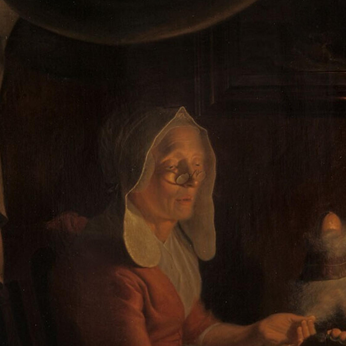 Old Woman Spinning by Candlelight - Michiel Versteegh - Artwork detail