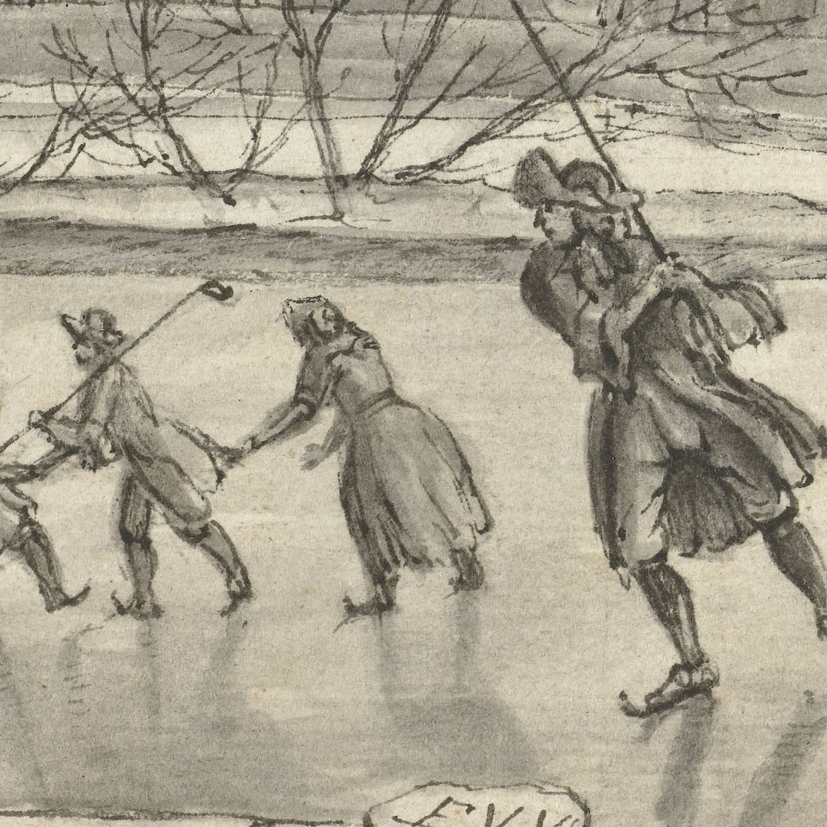 Winter Scene with Four Skaters - Abraham Rutgers - Artwork detail