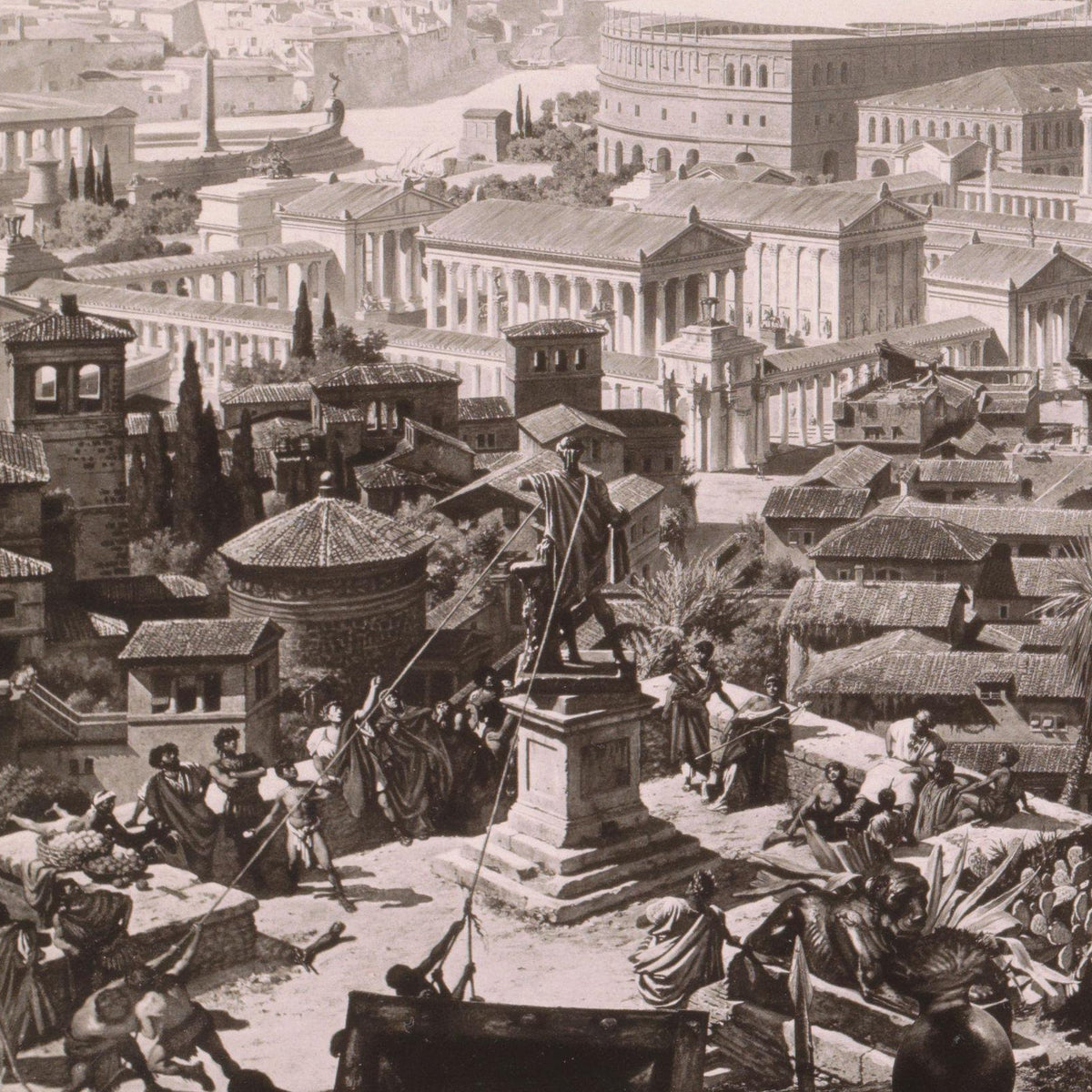 Gezicht op het oude Rome: de Janiculum, de Porticus van Octavia en het Circus Flaminius - Franz Hanfstaengl - Artwork detail