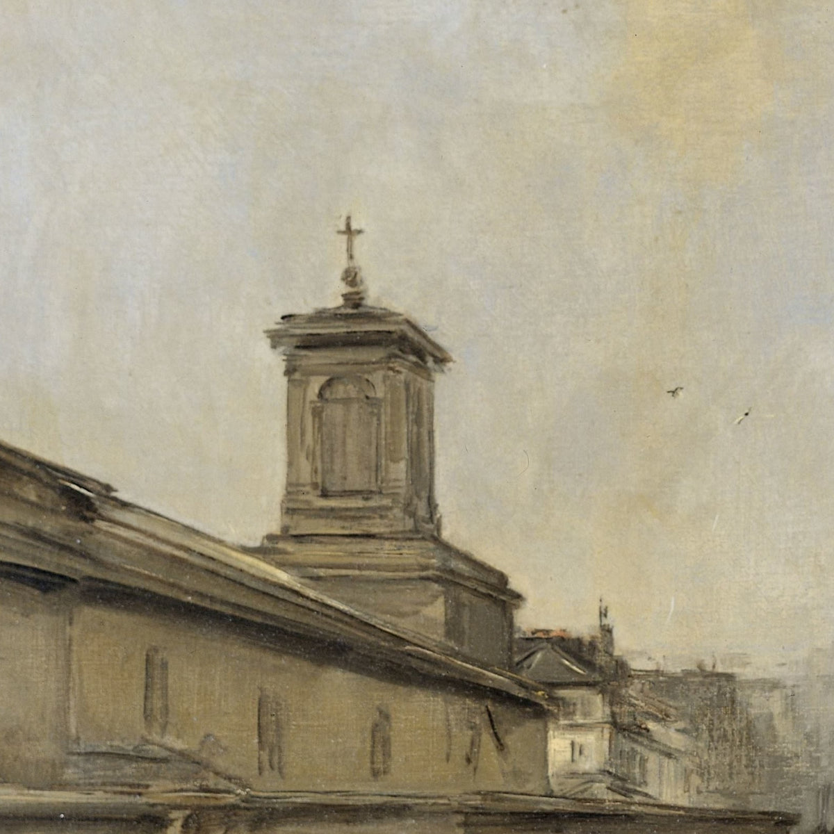 Gezicht op de Notre Dame de Lorette en de Rue Fléchier te Parijs - Antoine Vollon - Artwork detail