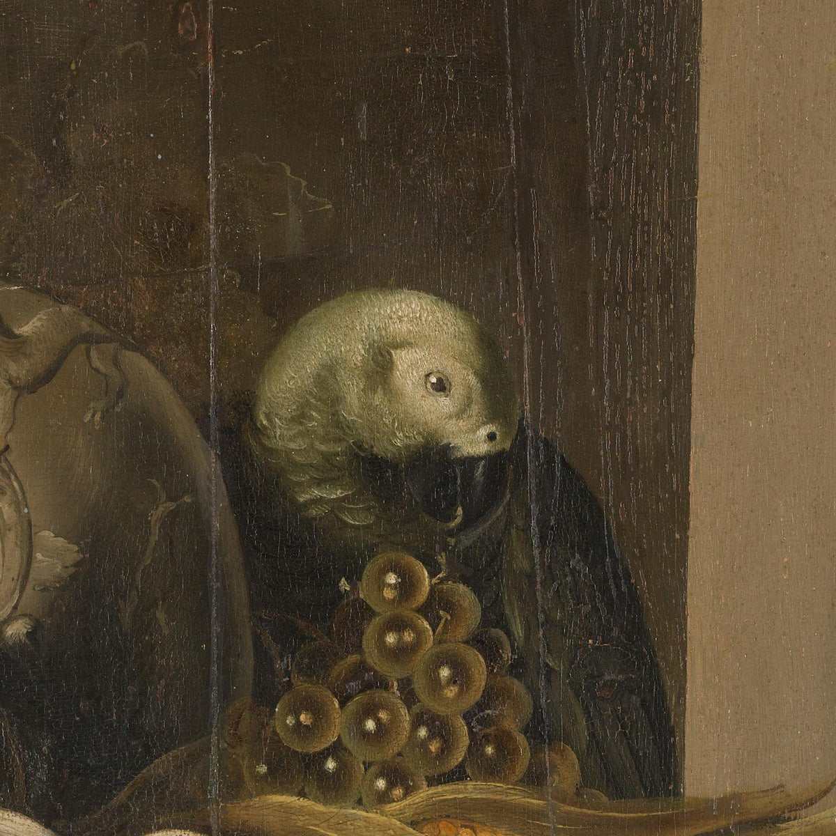 Still Life with a Bowl of Maize, Artichoke, Grapes and a Parrot - Jacob van Campen - Artwork detail