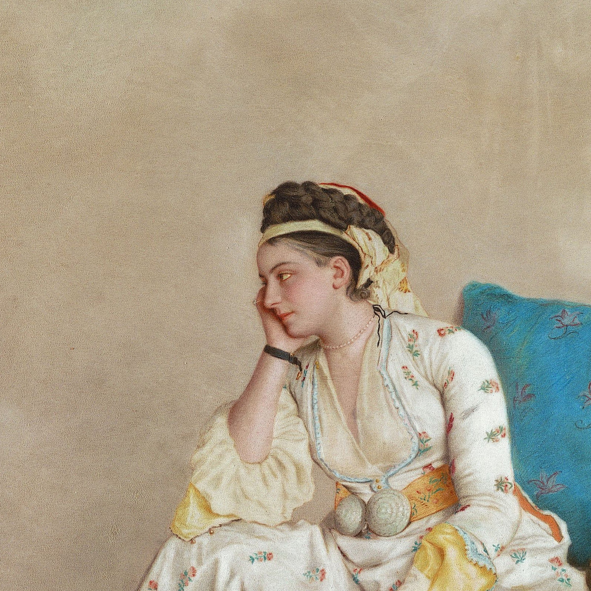 Woman in Turkish Dress, Seated on a Sofa - Jean-Étienne Liotard - Artwork detail