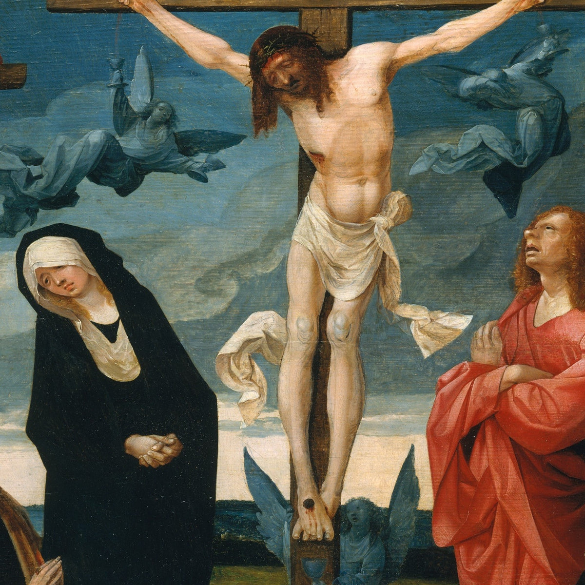 The Crucifixion with Donors and Saints Peter and Margaret of Antioch - Cornelis Engebrechtsz - Artwork detail