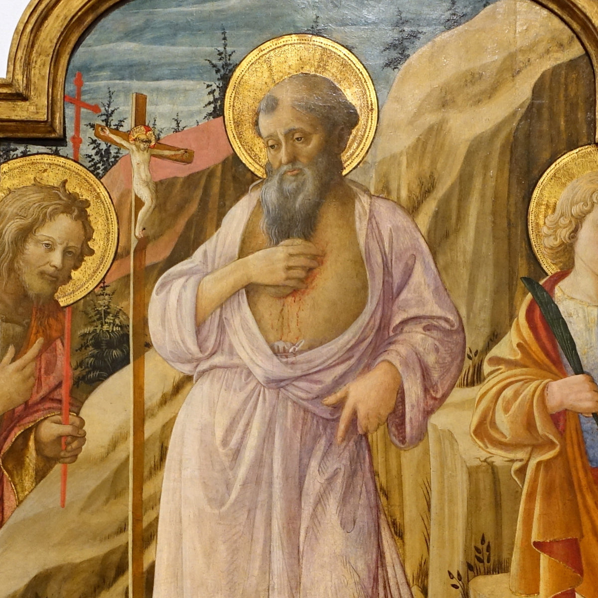 Saint Jerome in the Desert with Saints John the Baptist and Ansanus - Filippo Lippi - Artwork detail