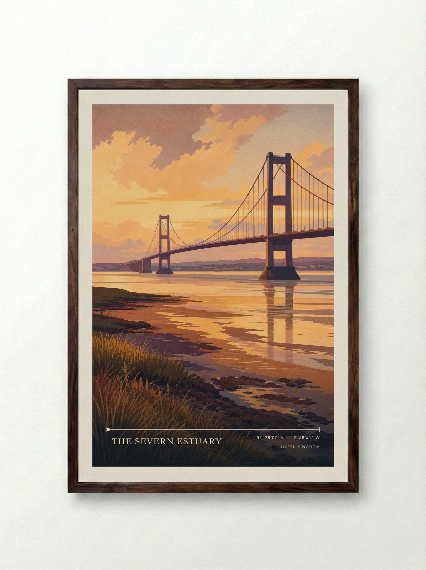 the Severn Estuary United Kingdom Travel Poster - Framed Print Dark Wood