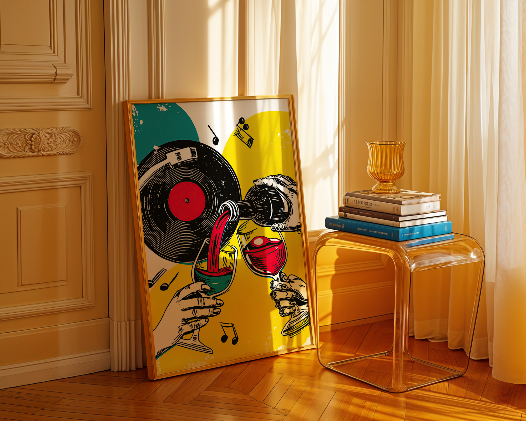 vinyl-and-vino-bold-pop-art-wine-and-music-print mockup
