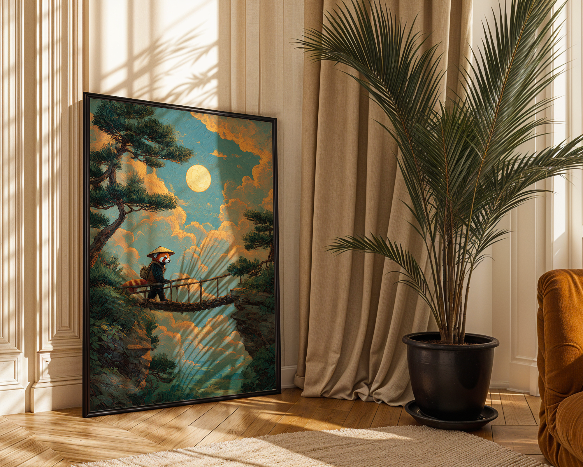 wanderers-crossing-red-panda-journey-at-moonrise-wall-art mockup