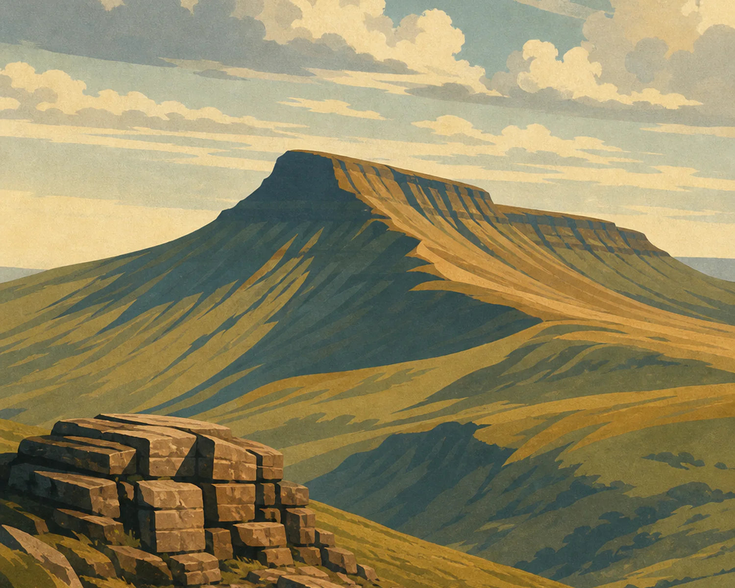 Cropped Pen y Fan landscape artwork without poster border or lettering