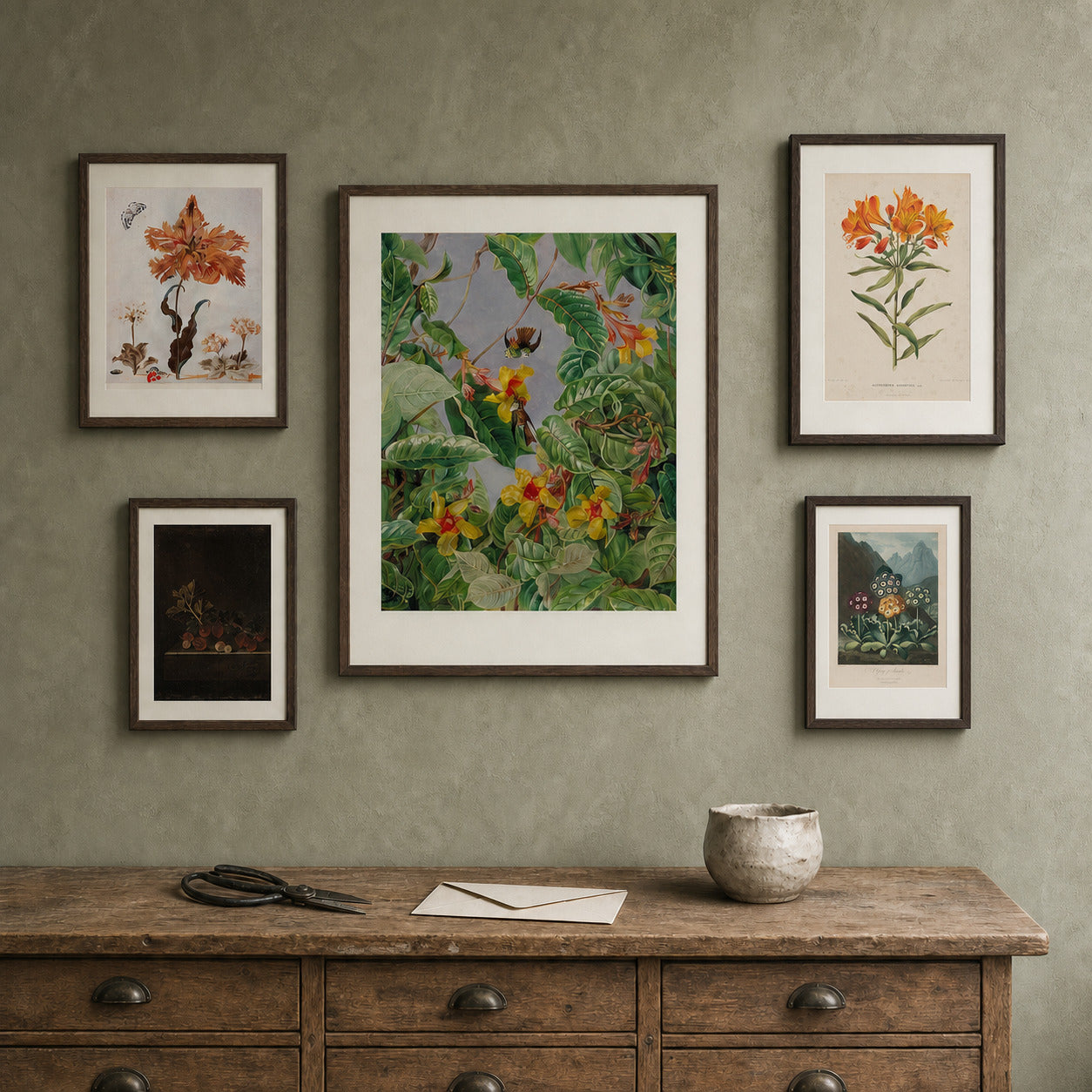 Botanical Cabinet curated gallery wall in a lived-in room