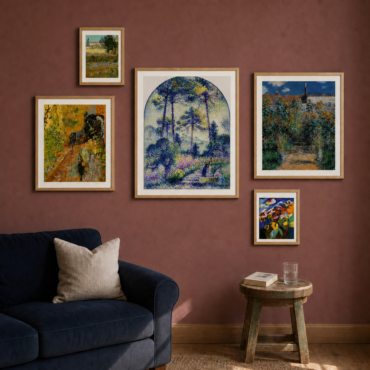 Garden Colourists curated gallery wall in a lived-in room