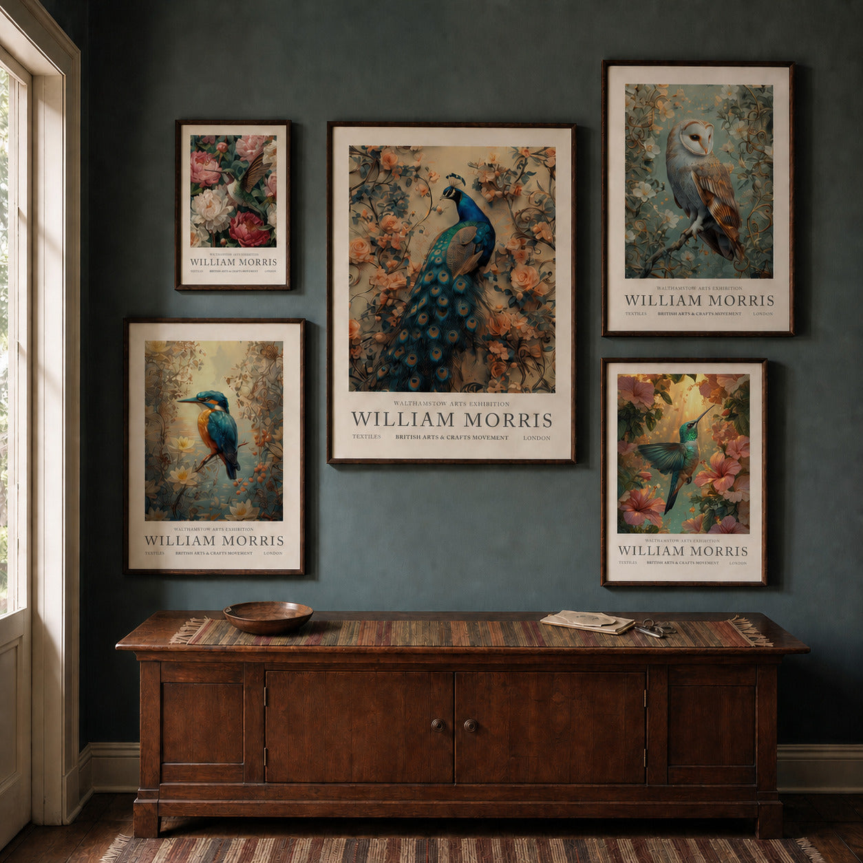 Morris Aviary curated gallery wall in a lived-in room