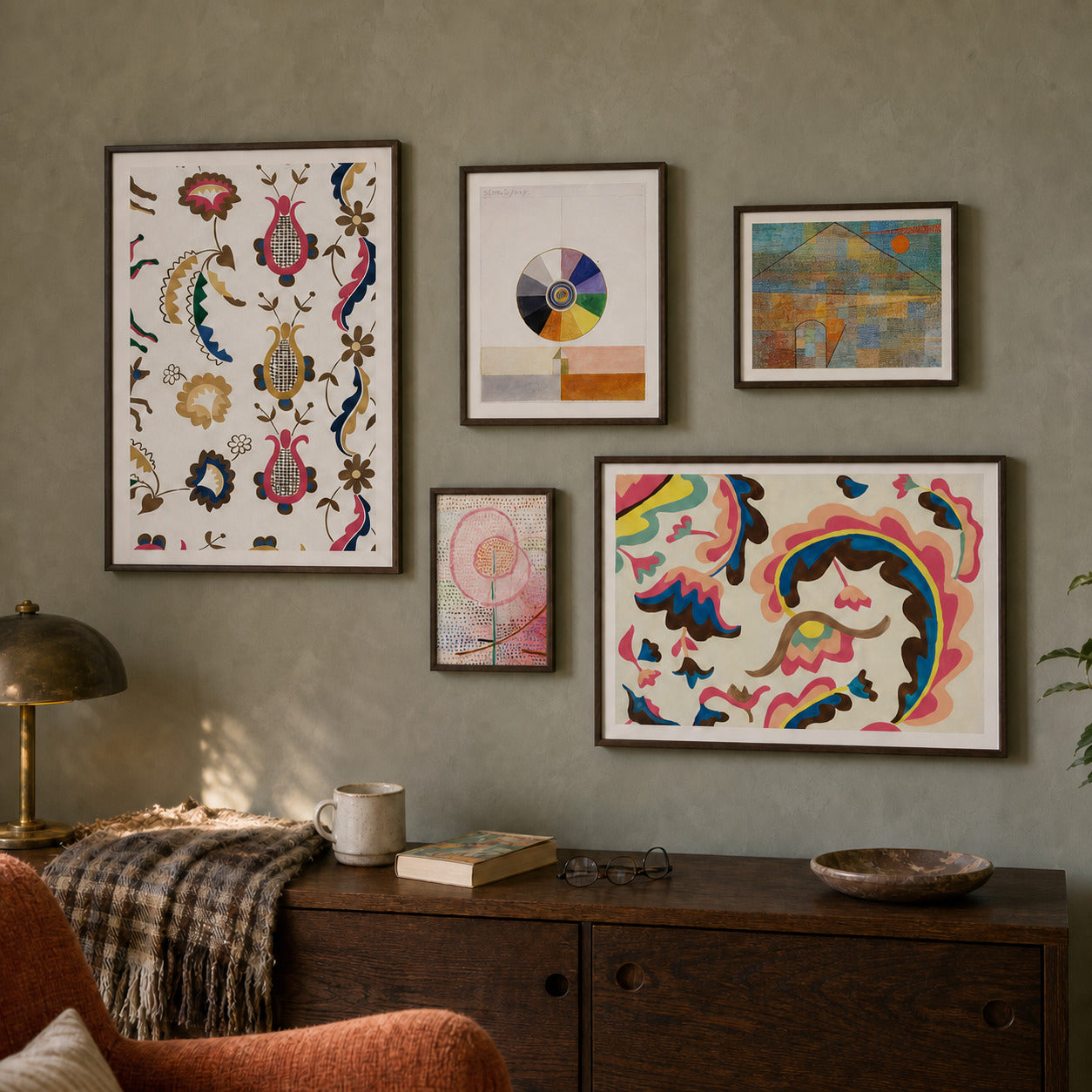 Pattern & Spirit curated gallery wall in a lived-in room